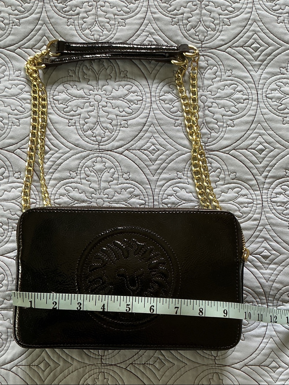 Anne Klein Black Patent Crossbody with Gold Chain Strap
